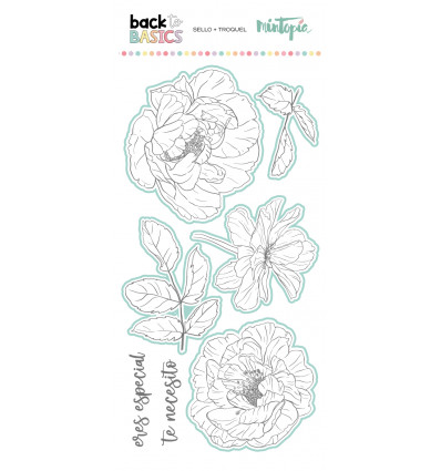 Sello y troquel coordinado Peonias 1 Back to Basics