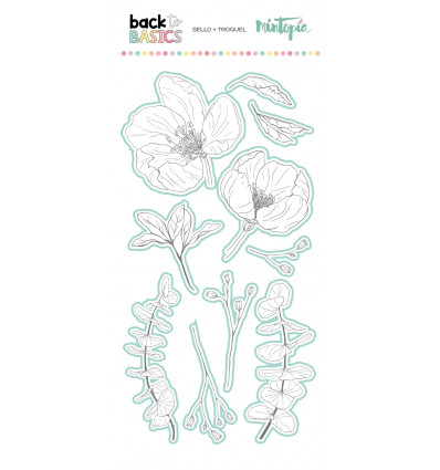Sello y troquel coordinado Peonias 2 Back to Basics
