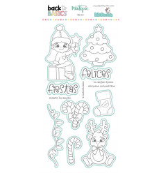 Sello y troquel coordinado Felices Fiestas Back to Basics