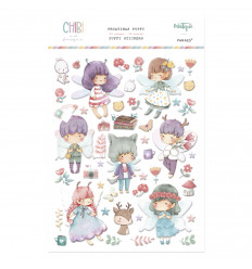 Pegatinas puffy personajes Chibi en el Bosque